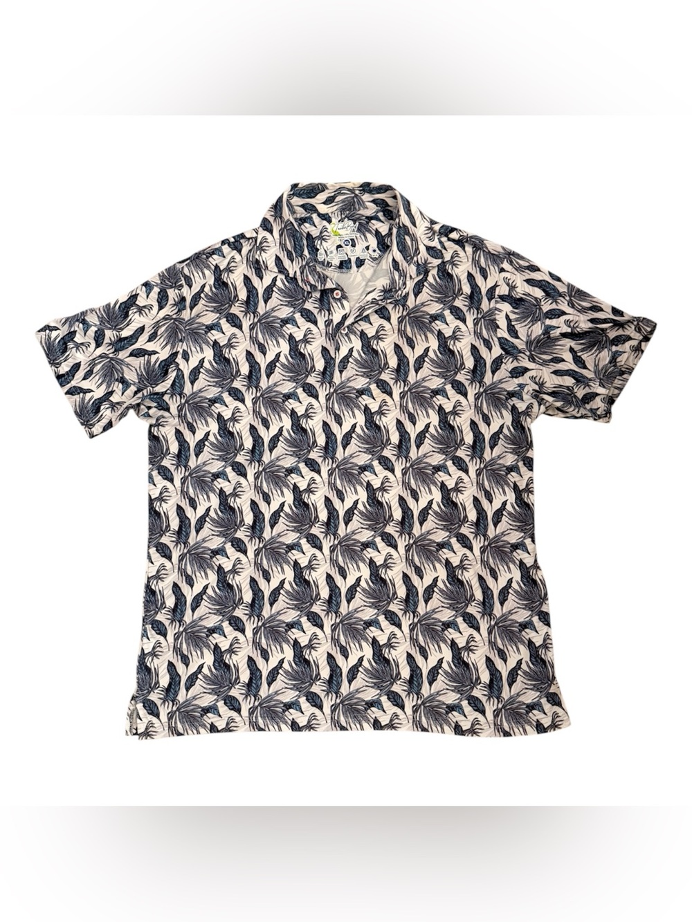 Tailorbyrd Men’s White and Navy Leaf Polo SPF 30 Golf Size XL